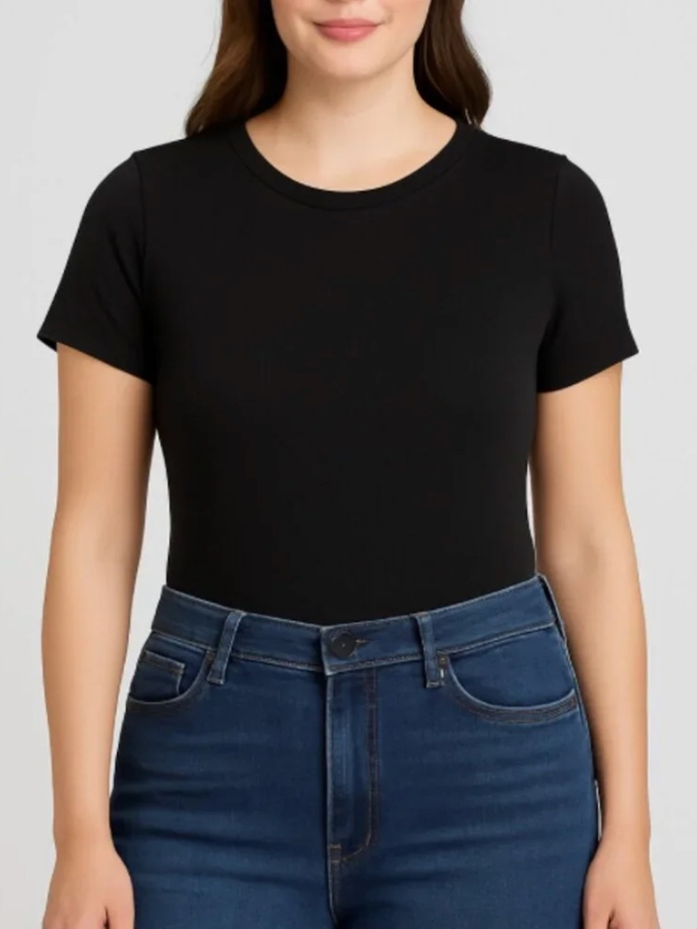 Elodie Women’s Black Short Sleeve Ribbed Crew neck Bodysuit Top, size XL